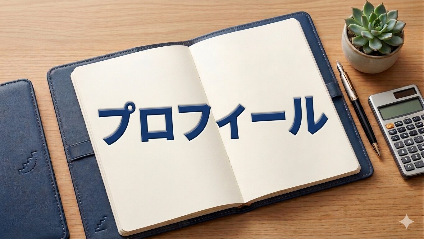 プロフィールページのアイキャッチ画像。ノートの上にプロフィールと書いてある。