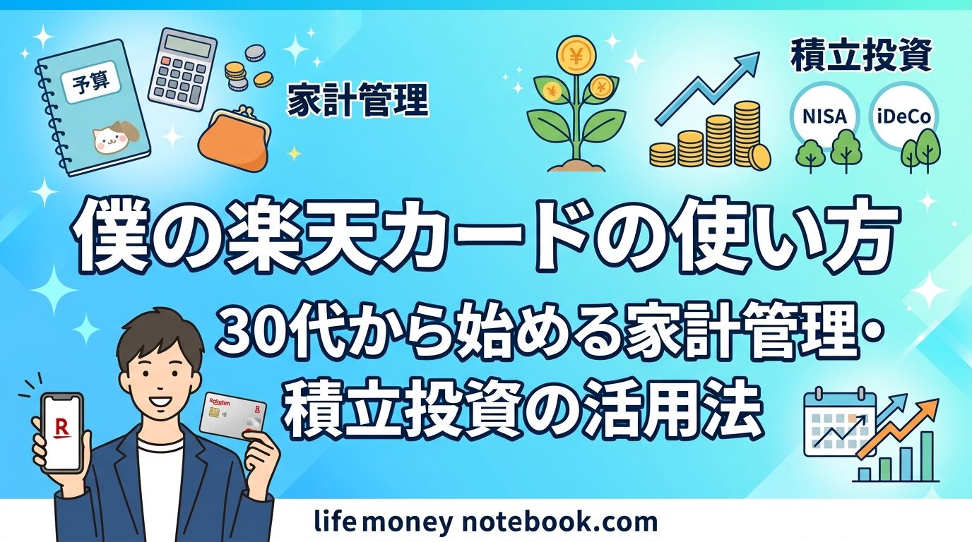 楽天カードを使った家計管理と積立投資の活用法を解説するアイキャッチ画像