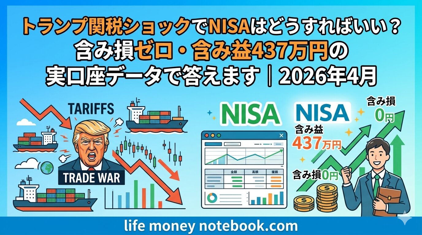 トランプ関税ショックでNISAが急落しても積立継続すべき理由を解説するインフォグラフィック